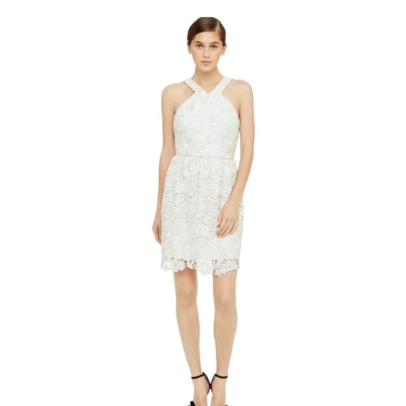 Club Monaco - Doina Cream and Gold Lace Eyelet Mini Dress - Picture 1 of 11